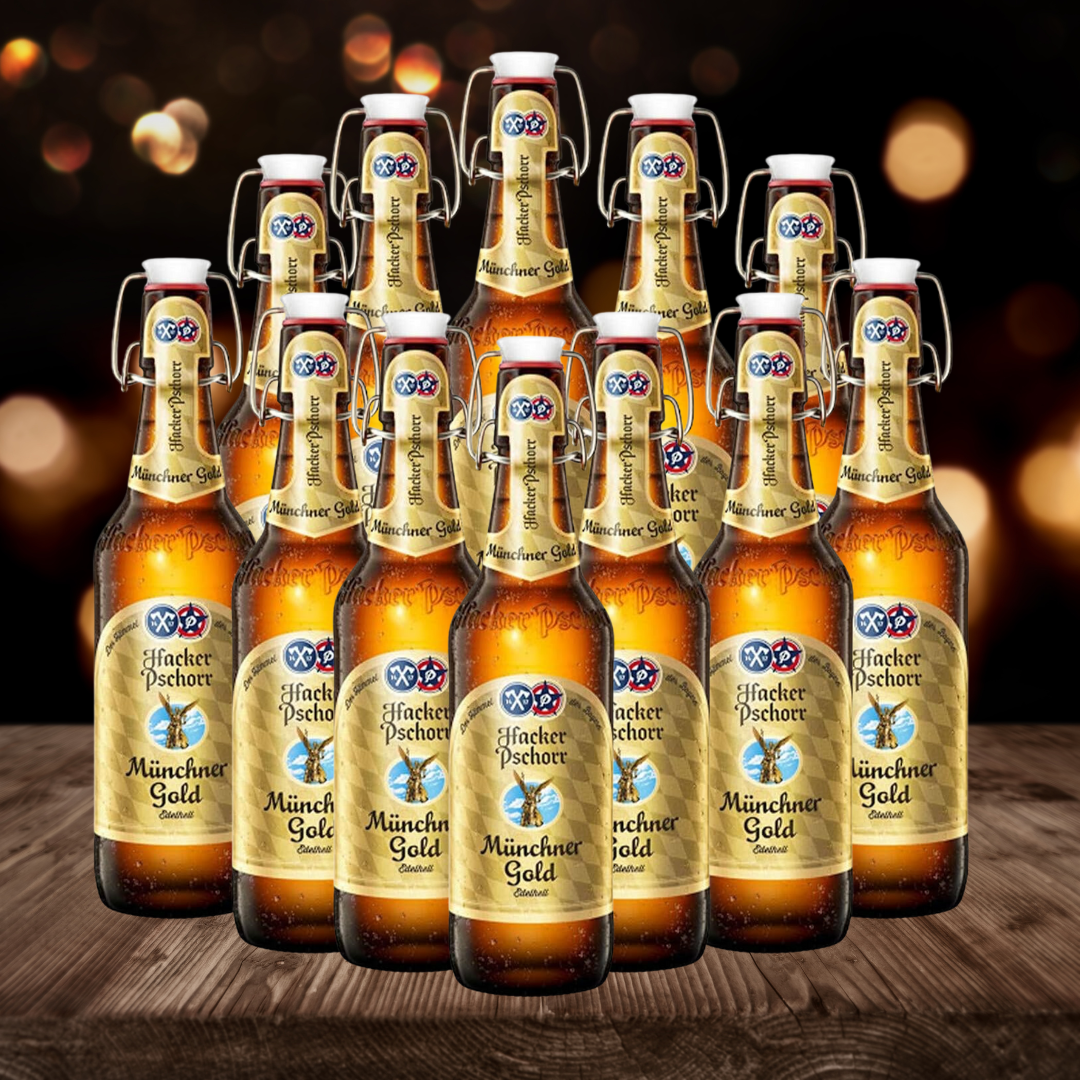 Hacker Pschorr Münchner Gold German Helles Lager 500ml Bottles - 5.5% ABV (12 Pack) - BEERHUNTER