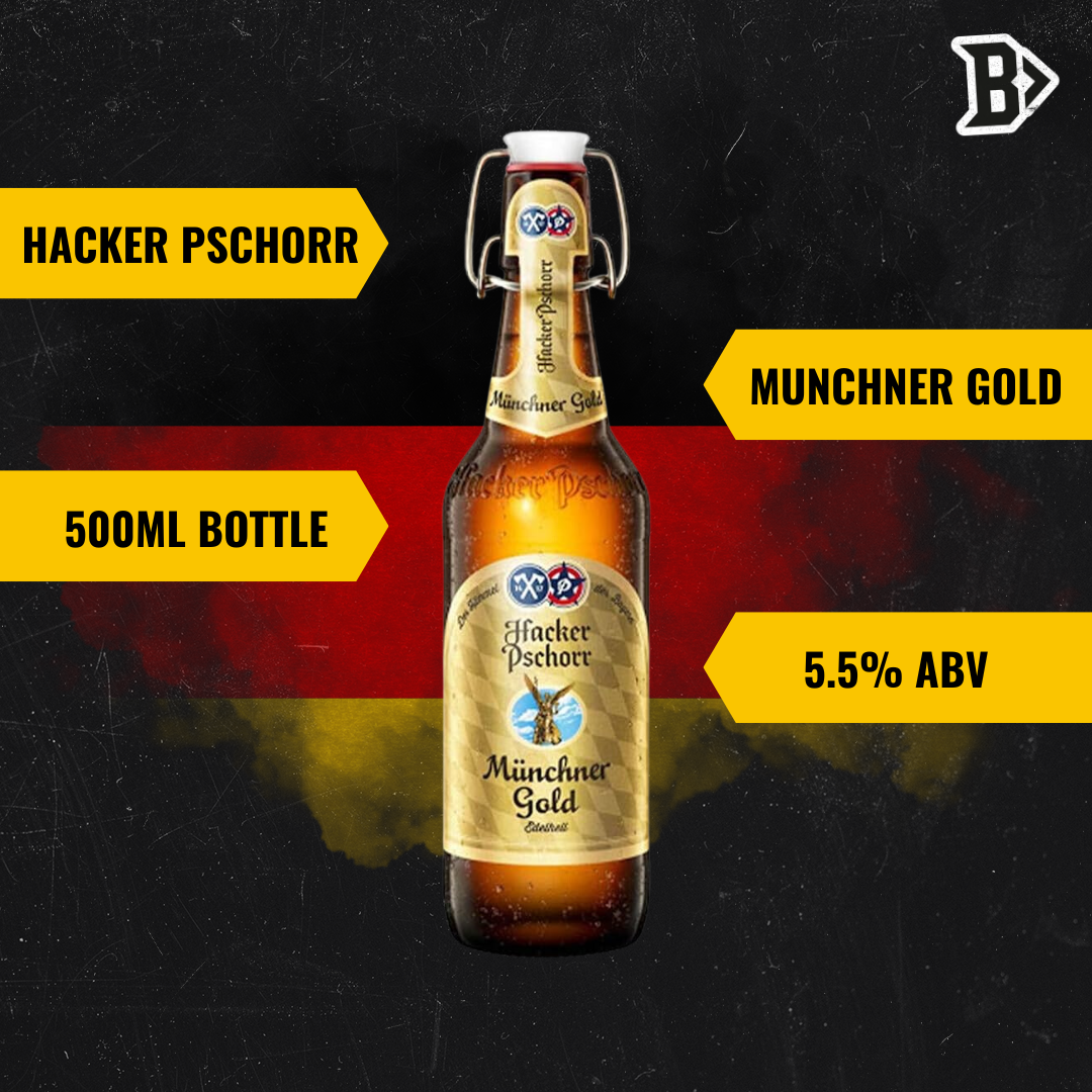 Hacker Pschorr Münchner Gold German Helles Lager 500ml Bottles - 5.5% ABV (12 Pack) - BEERHUNTER