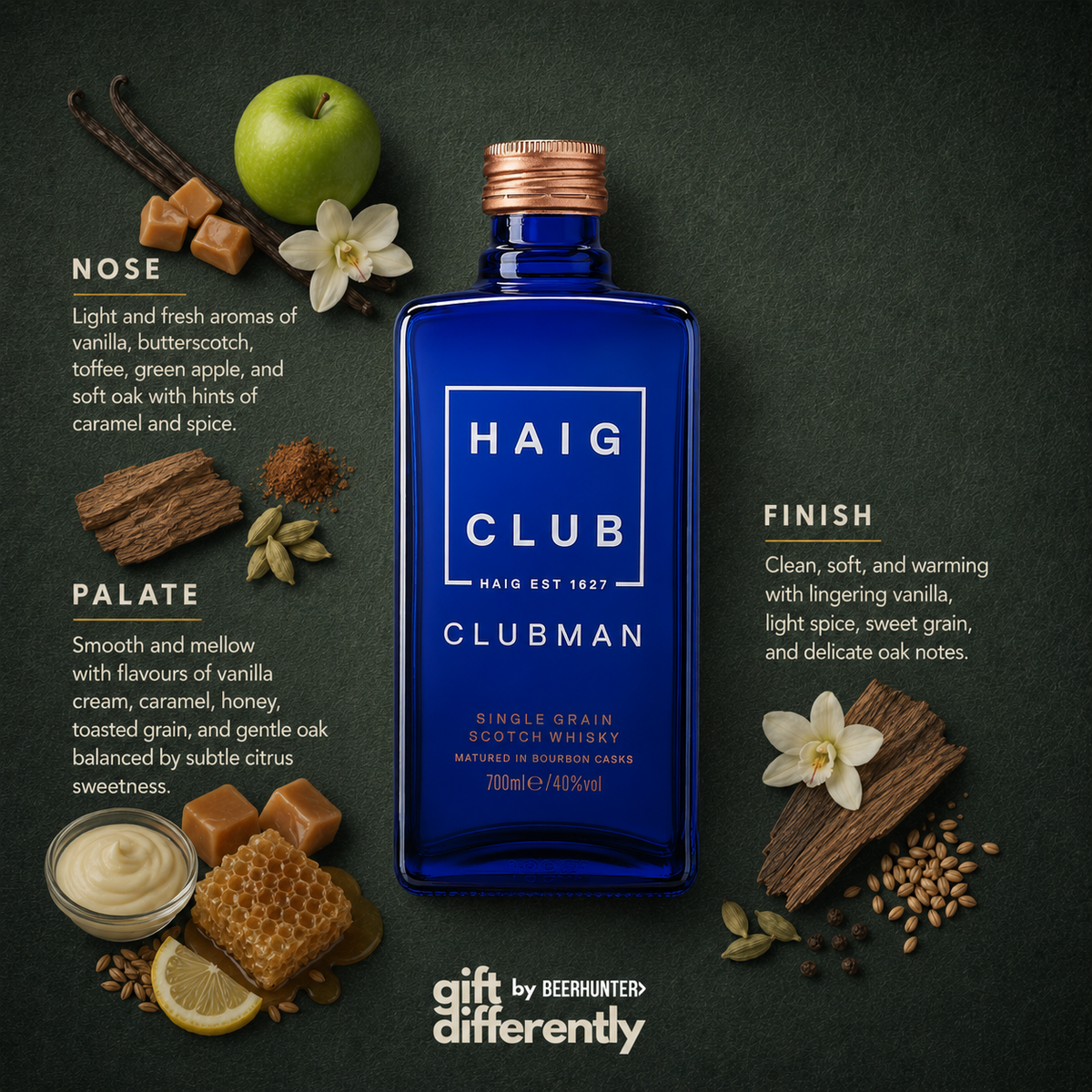 Personalised Haig Club Clubman Single Grain Scotch Whisky with Glass in Wooden Box  70cl (40% ABV)