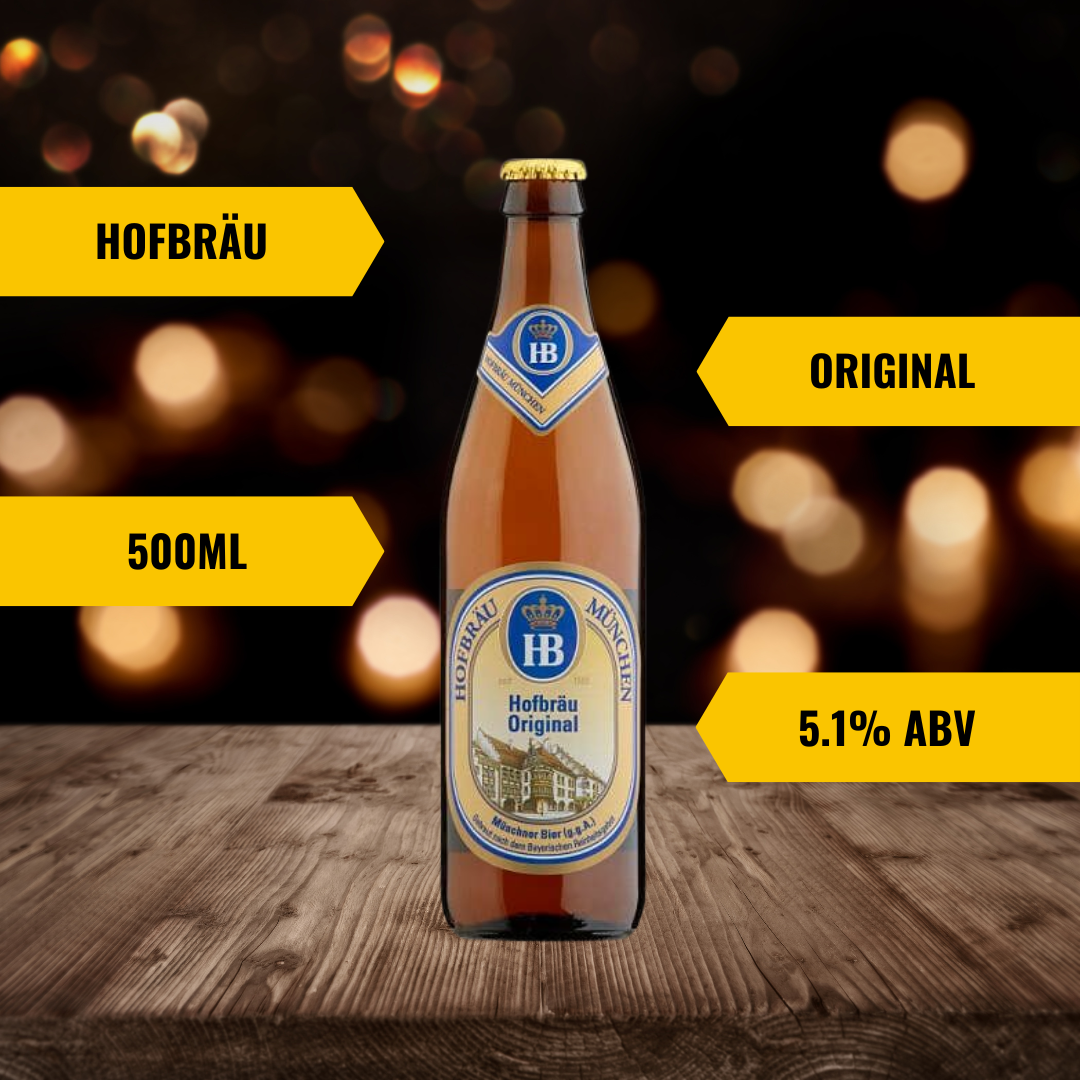 Hofbräu Original Beer 500ml Bottles with FREE Hofbrau Stein - 5.8% ABV (8 Pack)