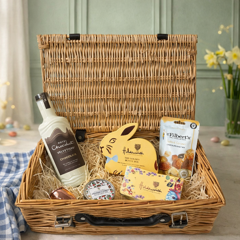 Hotel Chocolate Liqueur 14" Easter Gift Hamper with Easter Chocolates and Accessories - 50cl  (12% ABV)