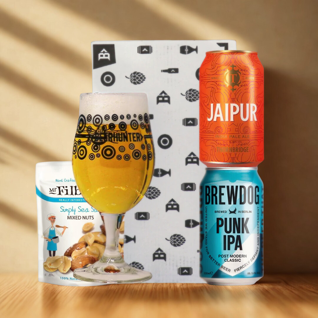 IPA Craft Beer 2 Can Gift Set with Beerhunter Glass (330ml Cans)
