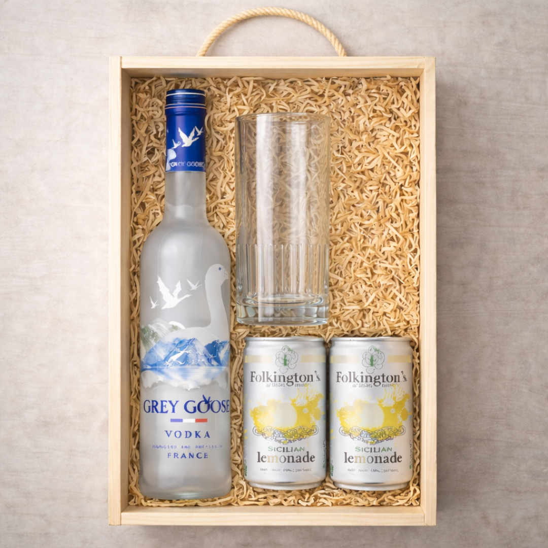 Personalised 21st Birthday Grey Goose Vodka Gift Set With Glass And Lemonades