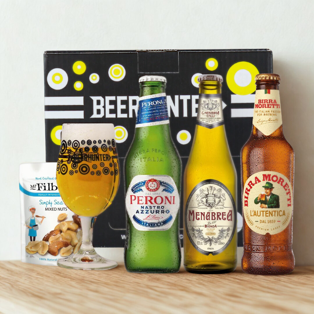 Introduction to Italian Lager Gift Set with Beerhunter Glass (3 Pack)