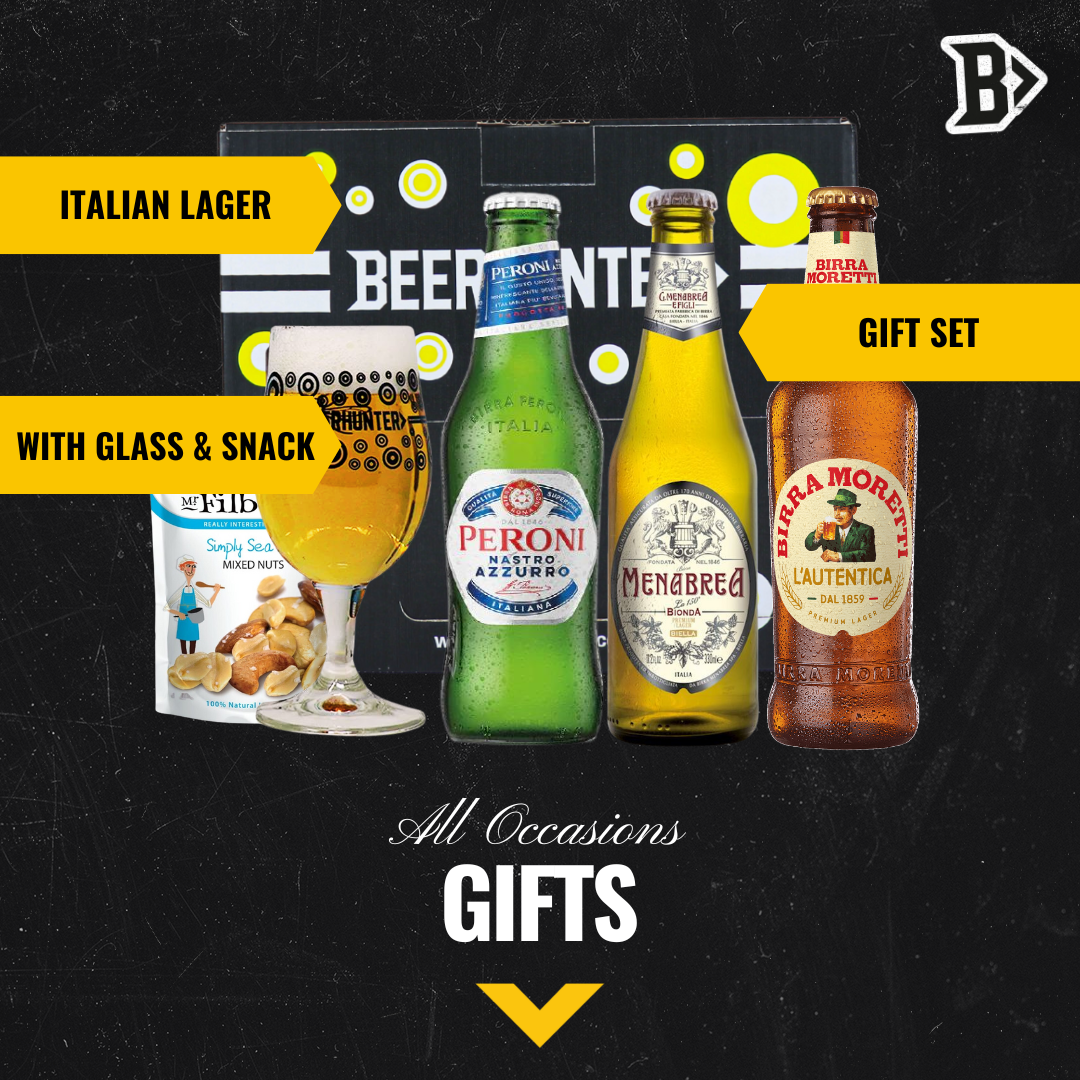 Introduction to Italian Lager Gift Set with Menabrea Glass (3 Pack)