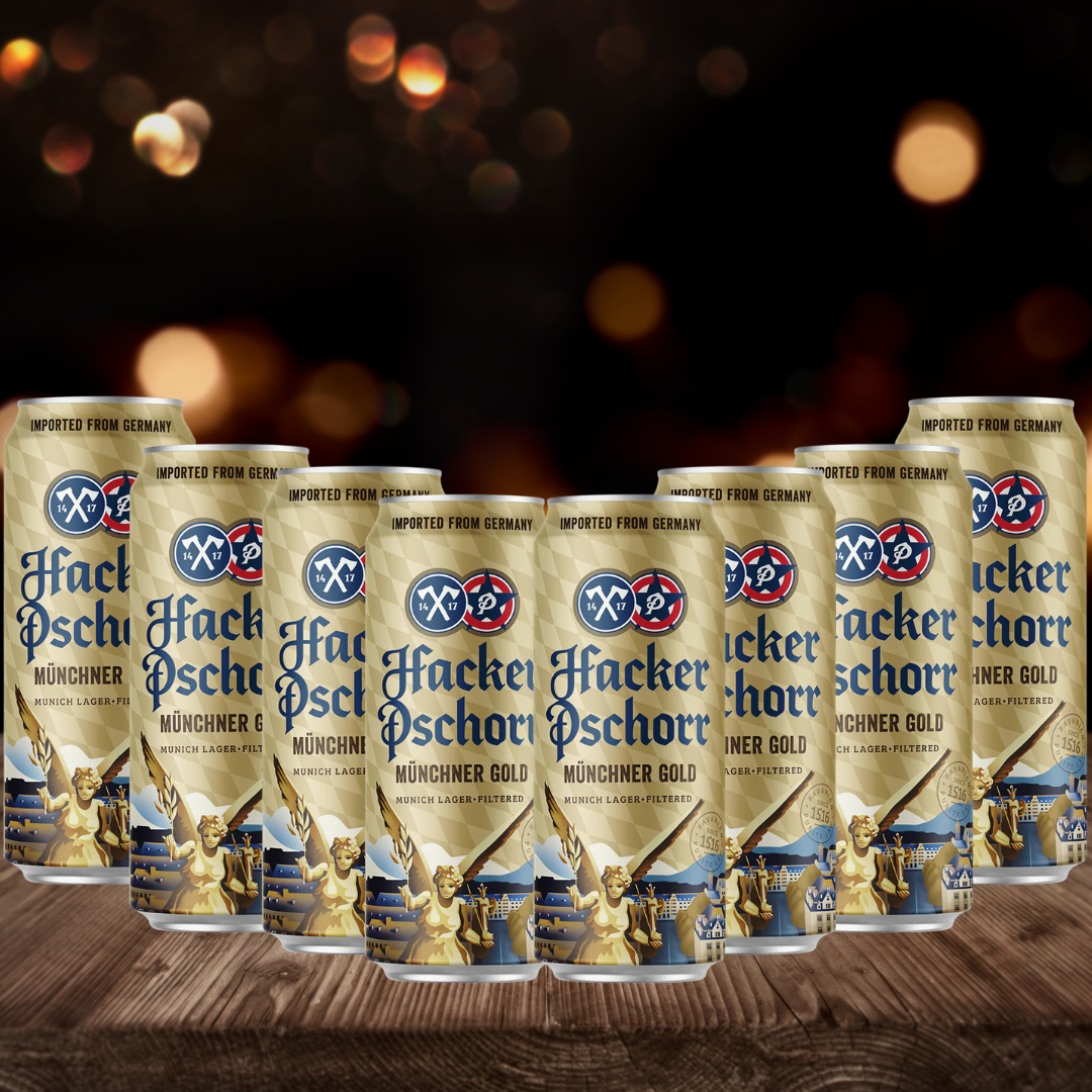 Hacker Pschorr Münchner Gold German Helles Lager 500ml Cans – 5.5% ABV (Multipack)