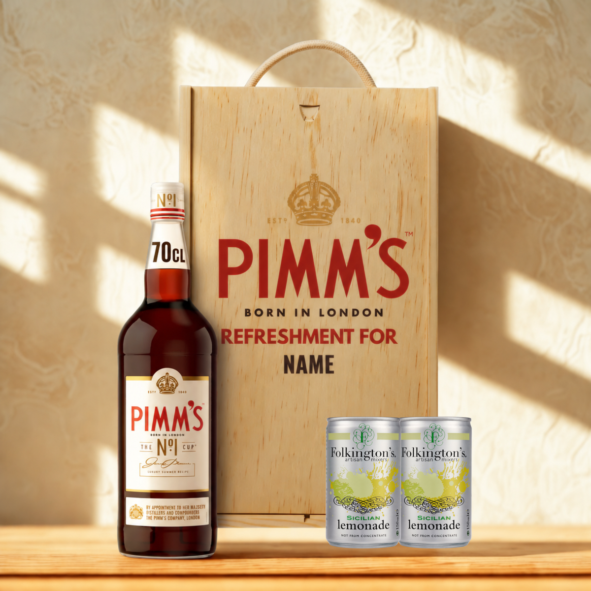 Personalised Pimm's No.1 Cup Liqueur with Folkington's Lemonade Gift Set - 70cl (25% ABV)