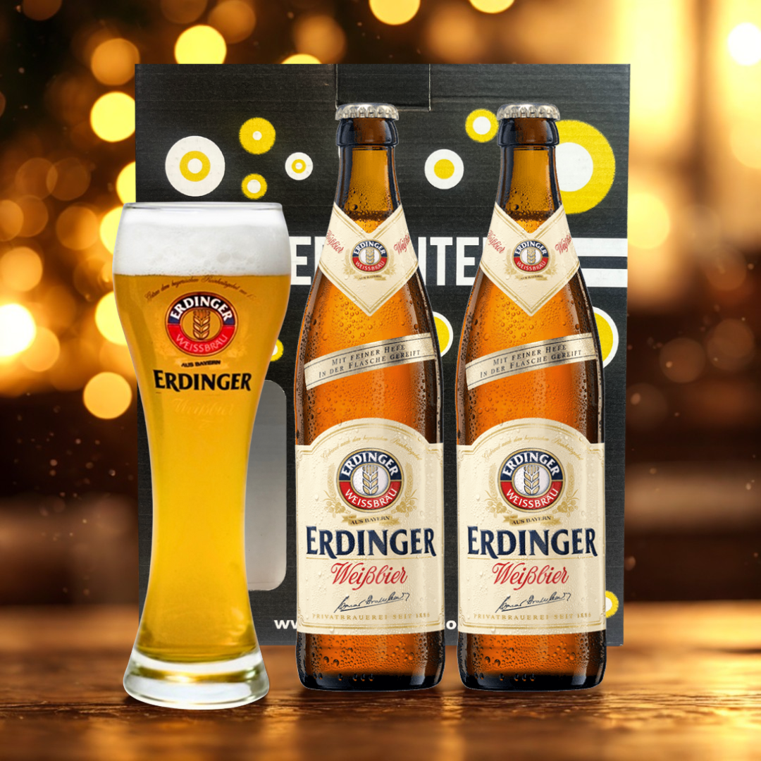 ERDINGER Weissbier German Wheat Beer Gift Set with Official ERDINGER Glass (2 Pack)