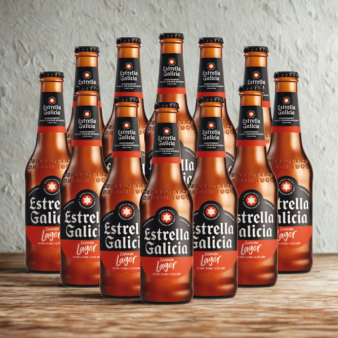 Estrella Galicia Cerveza Lager 330ml Bottles 4.7% ABV (Multipack)