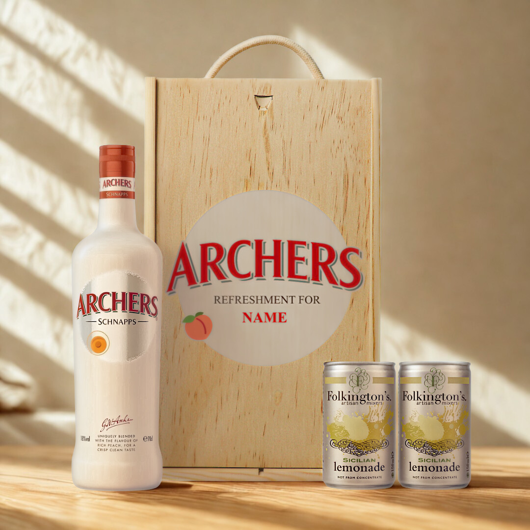 Personalised Archers Peach Liqueur with Folkington's Lemonade Gift Set - 70cl (18%)