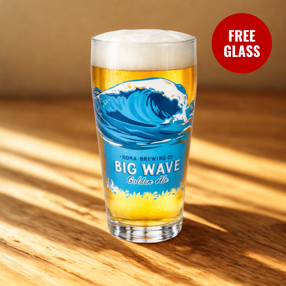 Kona Brewing Co Big Wave Golden Ale 355ml Can WITH FREE BIG WAVE GLASS - 4.4% ABV (Multipack)