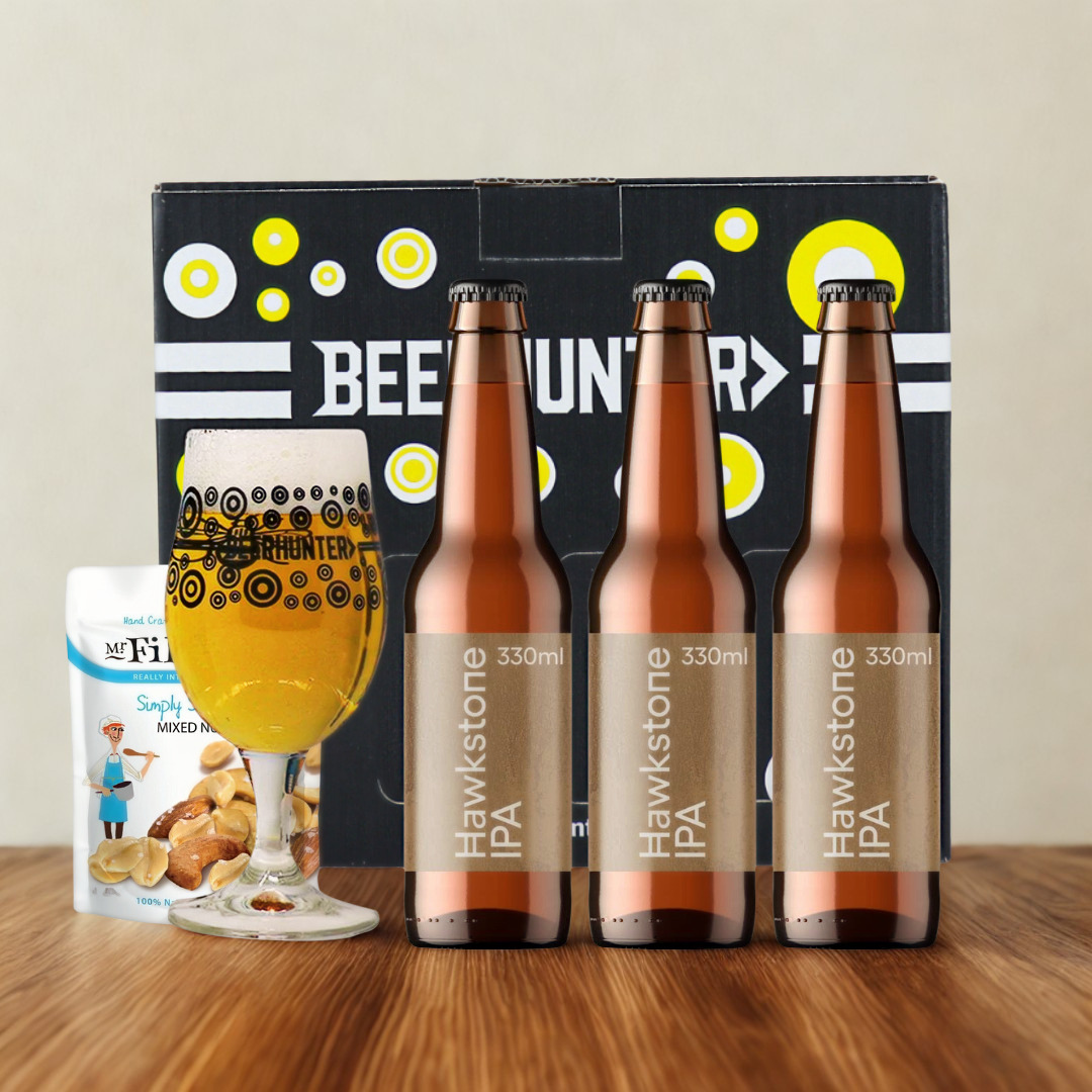 Hawkstone IPA Gift Set with Beerhunter Glass &amp; Mr Filbert’s Snacks (3 Pack)