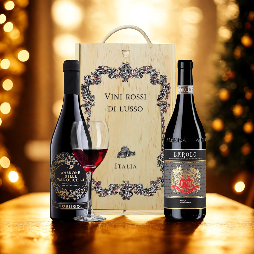 Personalised Luxury Montigoli Amarone della Valpolicella & Mundi Barolo Red Wine Gift Set