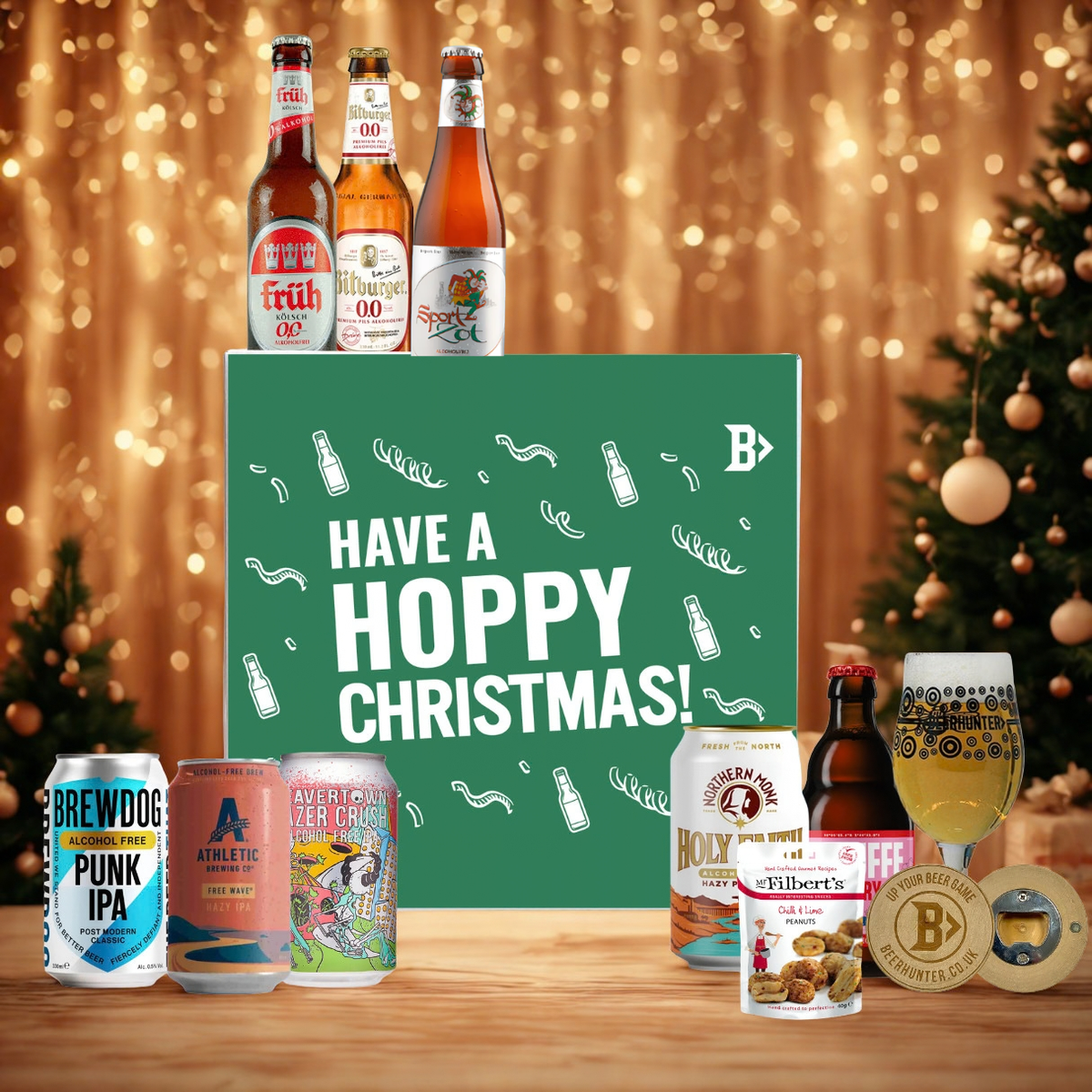 Low/No Alcohol Beer Hoppy Christmas Gift Box with Glass – Alcohol-Free &amp; Low Alcohol Craft Beer Selection (8 Pack)
