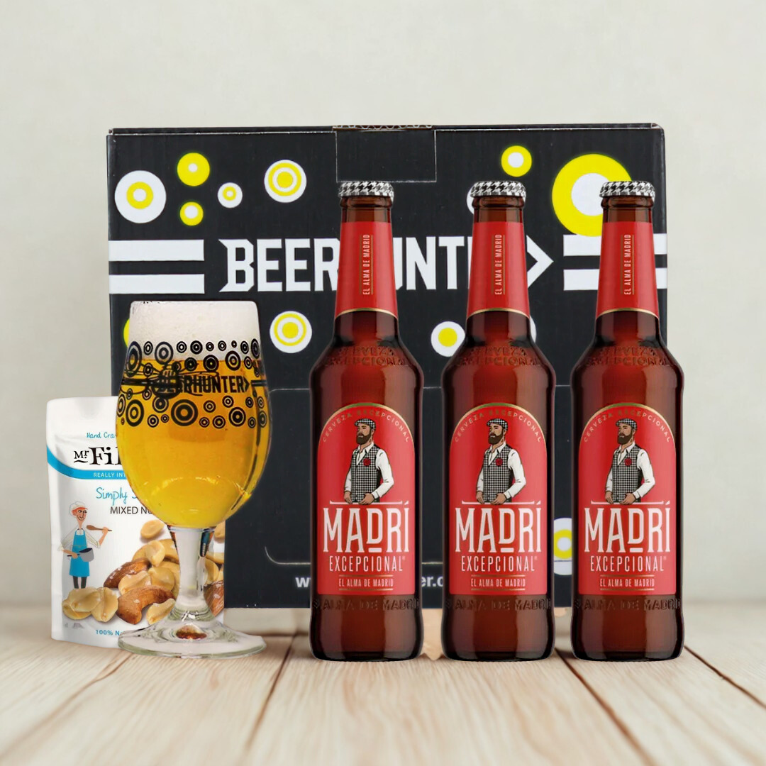Madrí Excepcional Lager 330ml Bottles Gift with Branded Glass - (3 Pack)