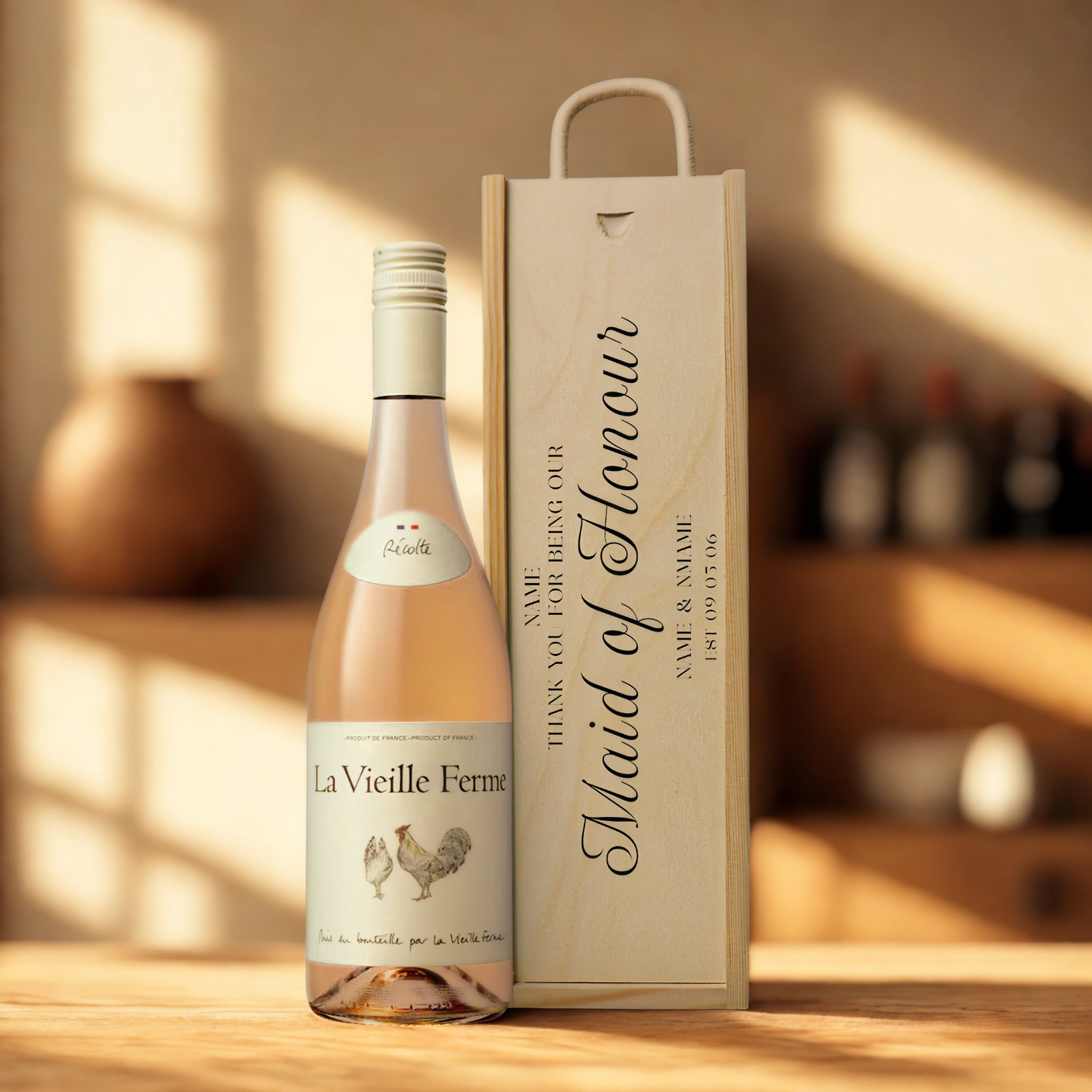 Personalised Maid of Honour Wine Gift Set with Wooden Presentation Box