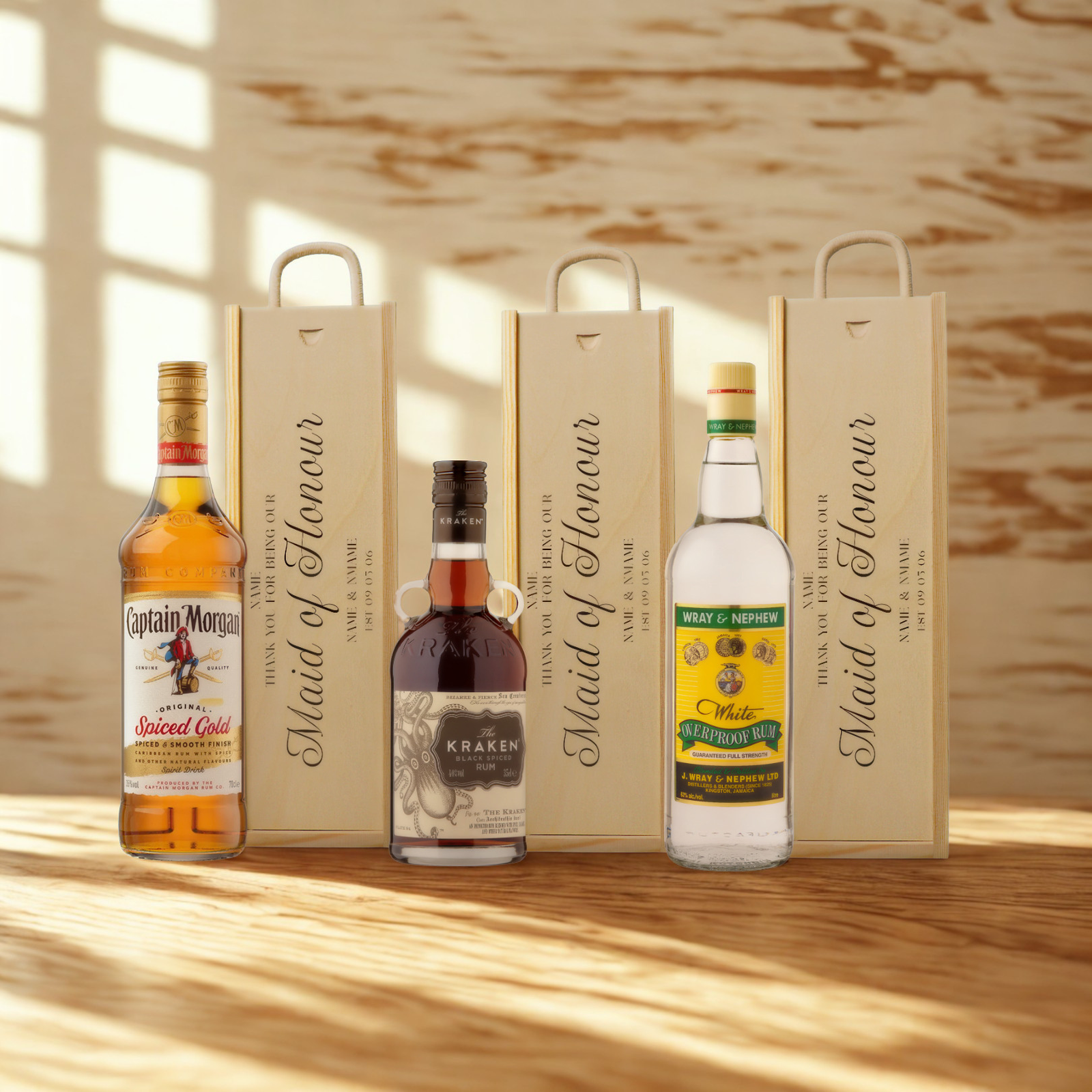 Personalised Maid of Honour Rum Gift Set with Wooden Presentation Box