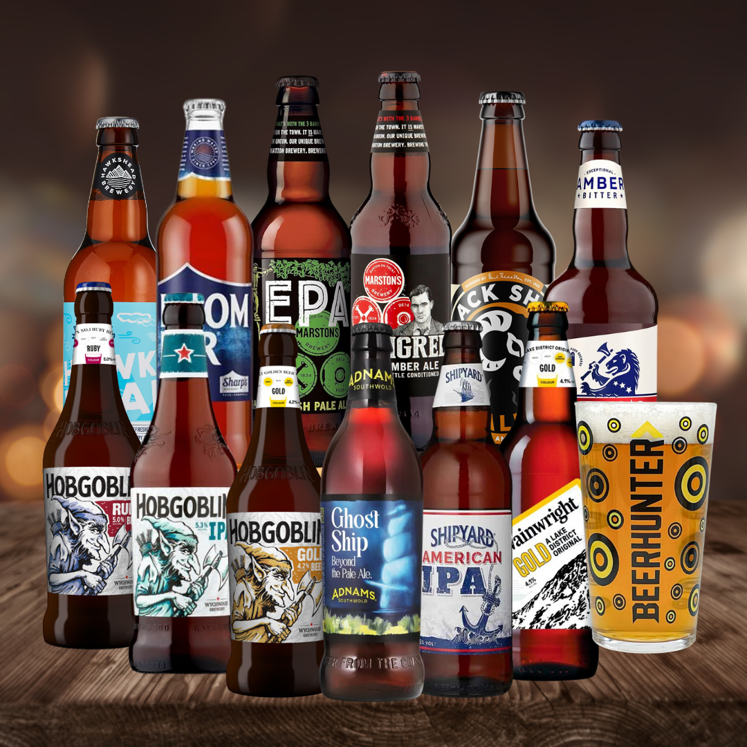 Best of British Ale Mixed Case with Beerhunter Glass (12 Pack)