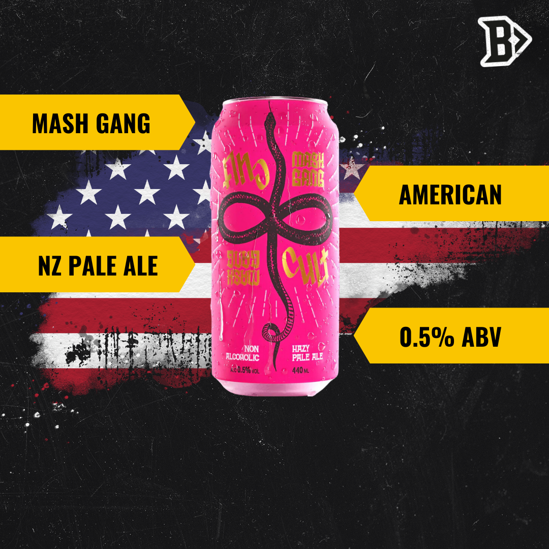 Mash Gang Cult American Low Alcohol NZ Pale Ale 440ml Cans -  0.5% ABV (12 Pack)
