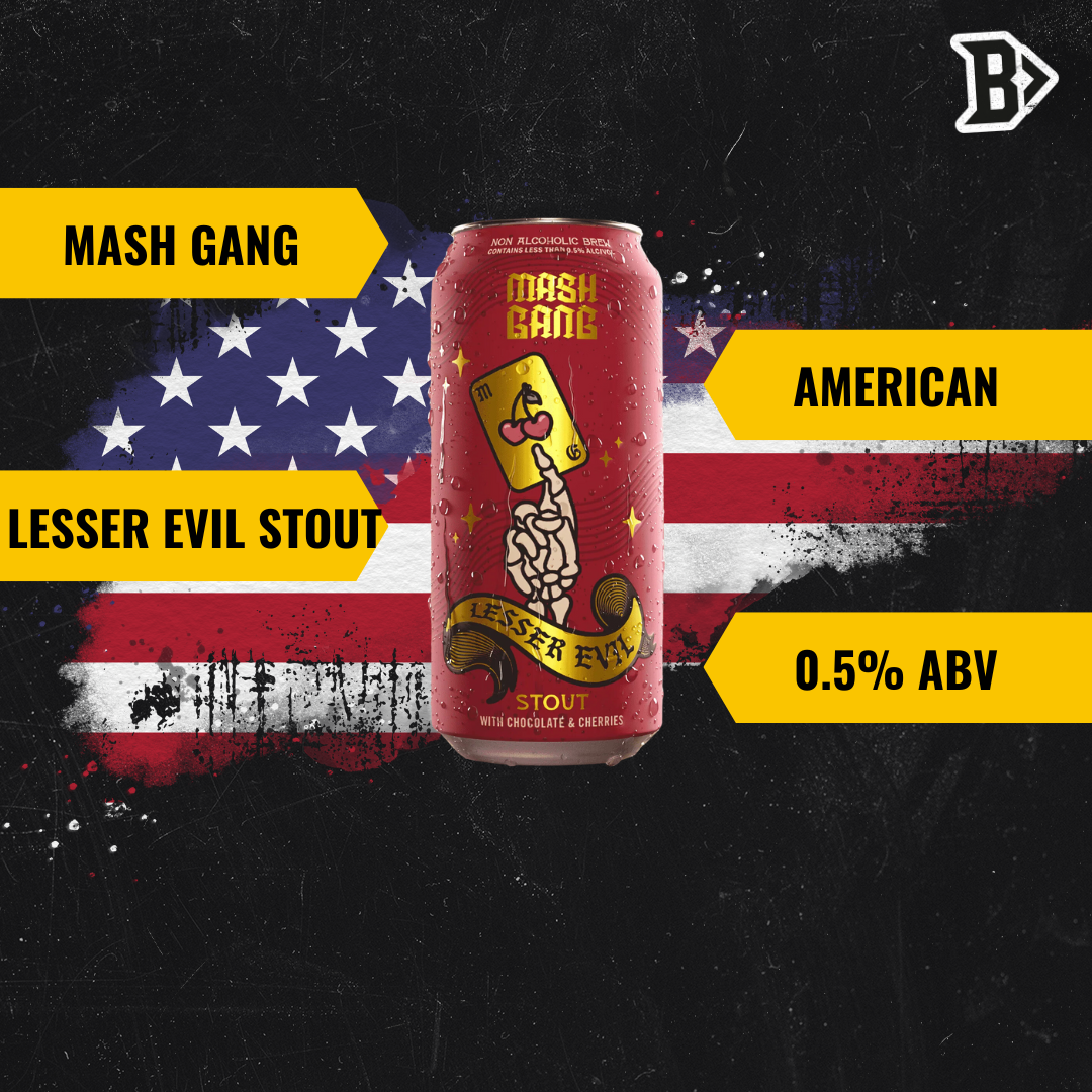 Mash Gang Lesser Evil American Low Alcohol Cherry Chocolate Stout 440ml Cans -  0.5% ABV (12 Pack)
