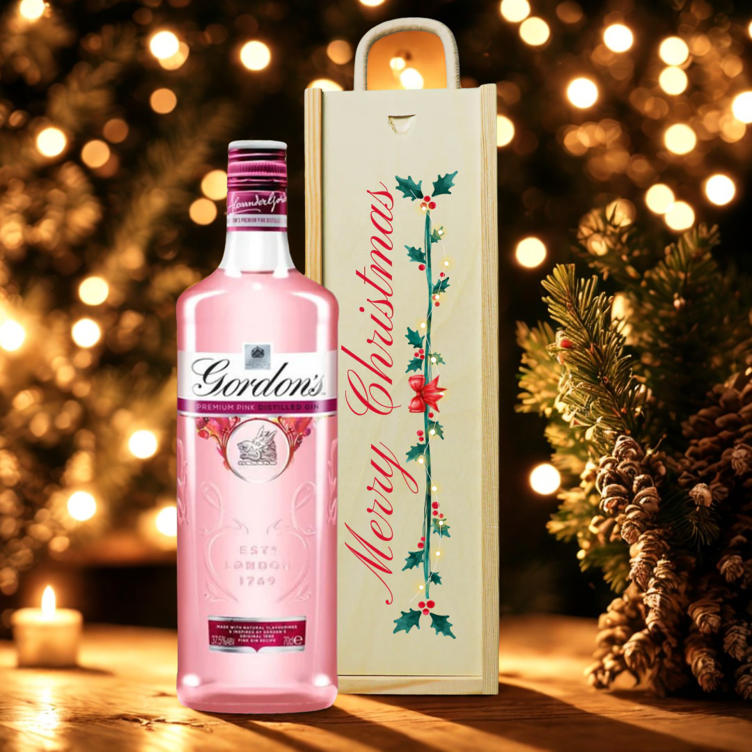 Personalised Wooden Gift Box with Gordon&#39;s Pink Gin
