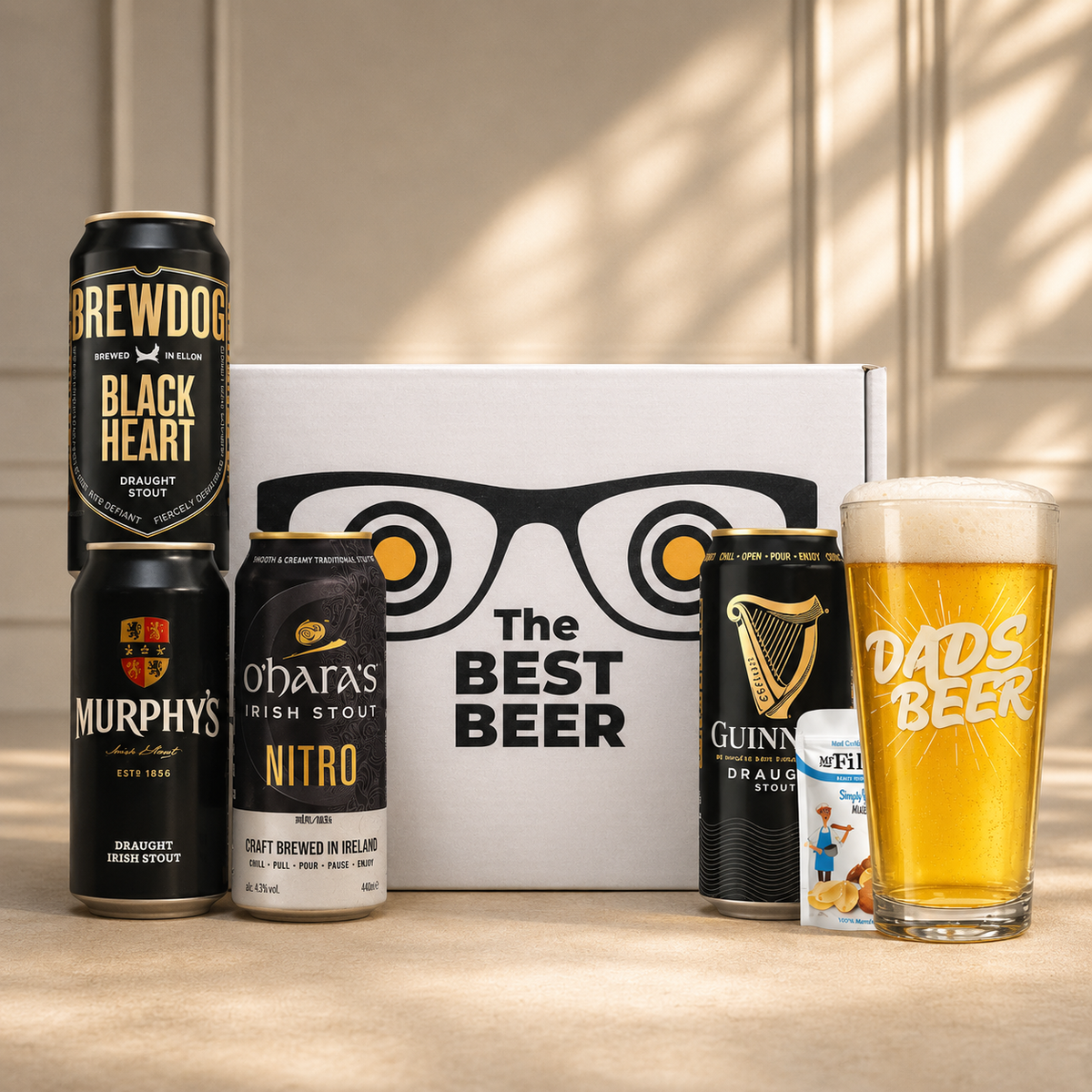 Stout Beer “Best Dad” Gift Pack (4 Cans) with Dad’s Beer Glass