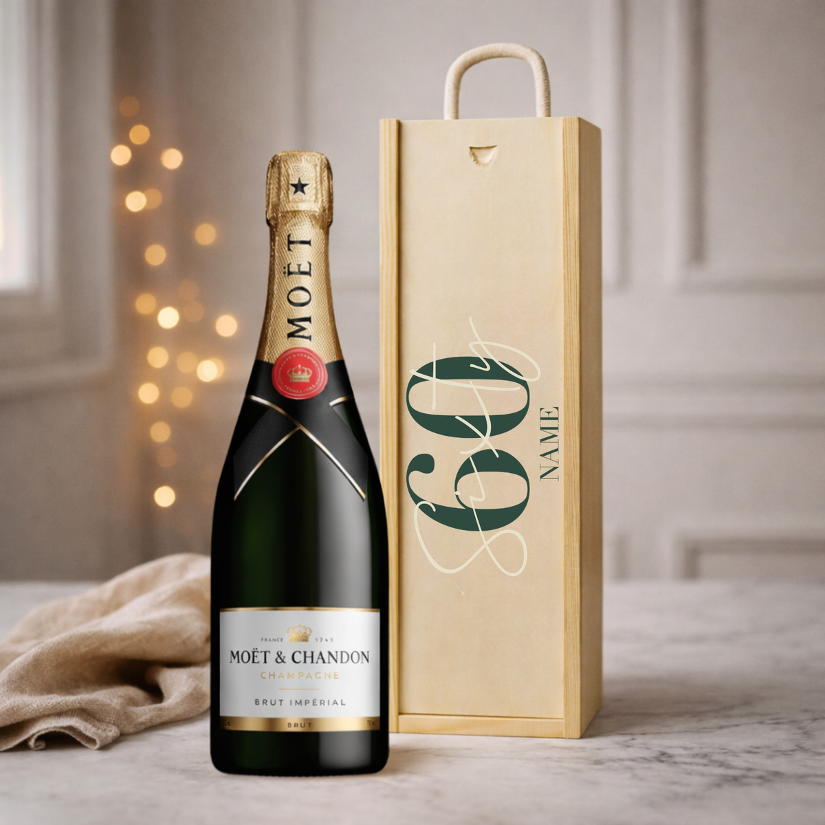 Personalised 60th Birthday Champagne Gift Set – 75cl Luxury Champagne with Personalised Lid
