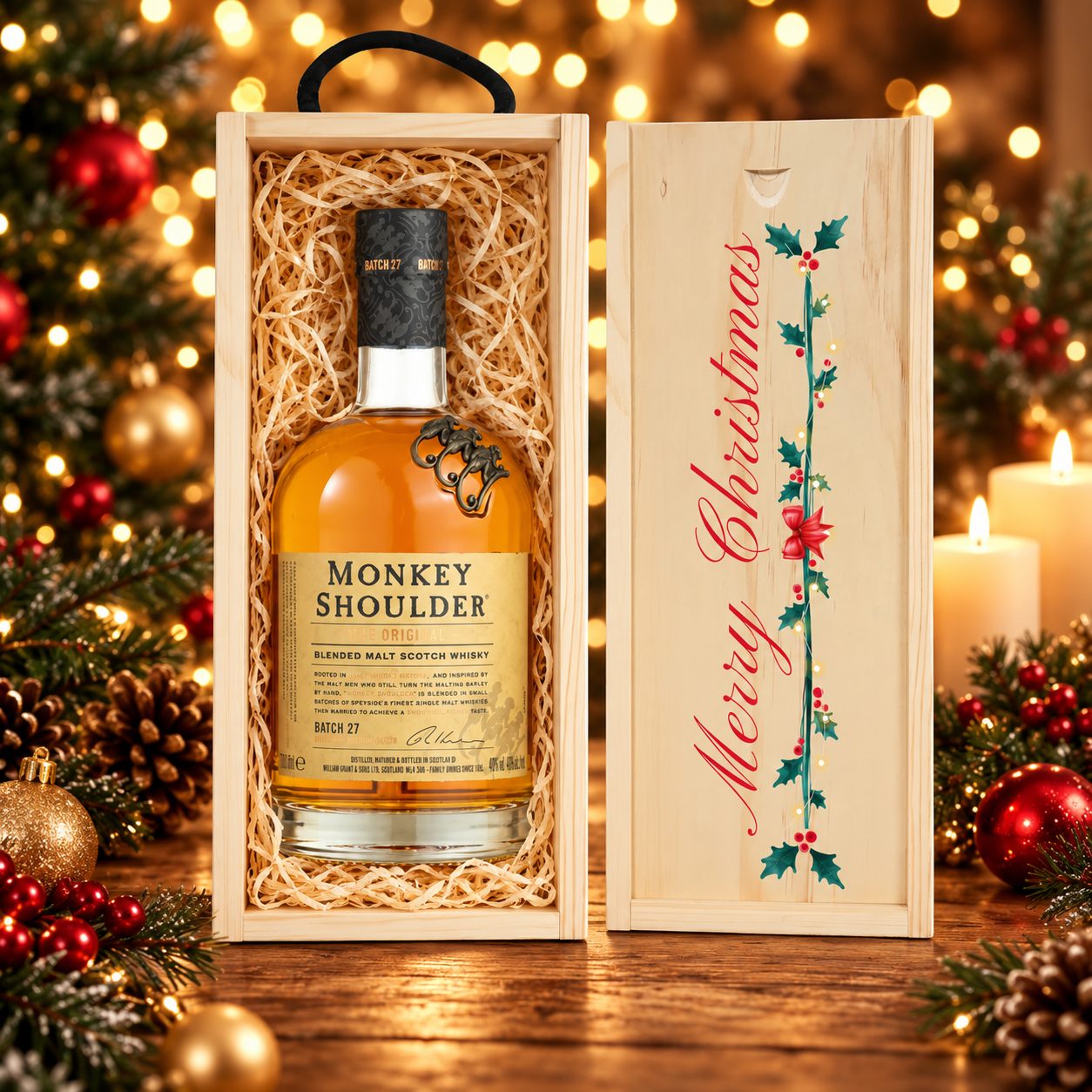 Merry Christmas Monkey Shoulder "The Original" Whisky Gift Box - 40% ABV