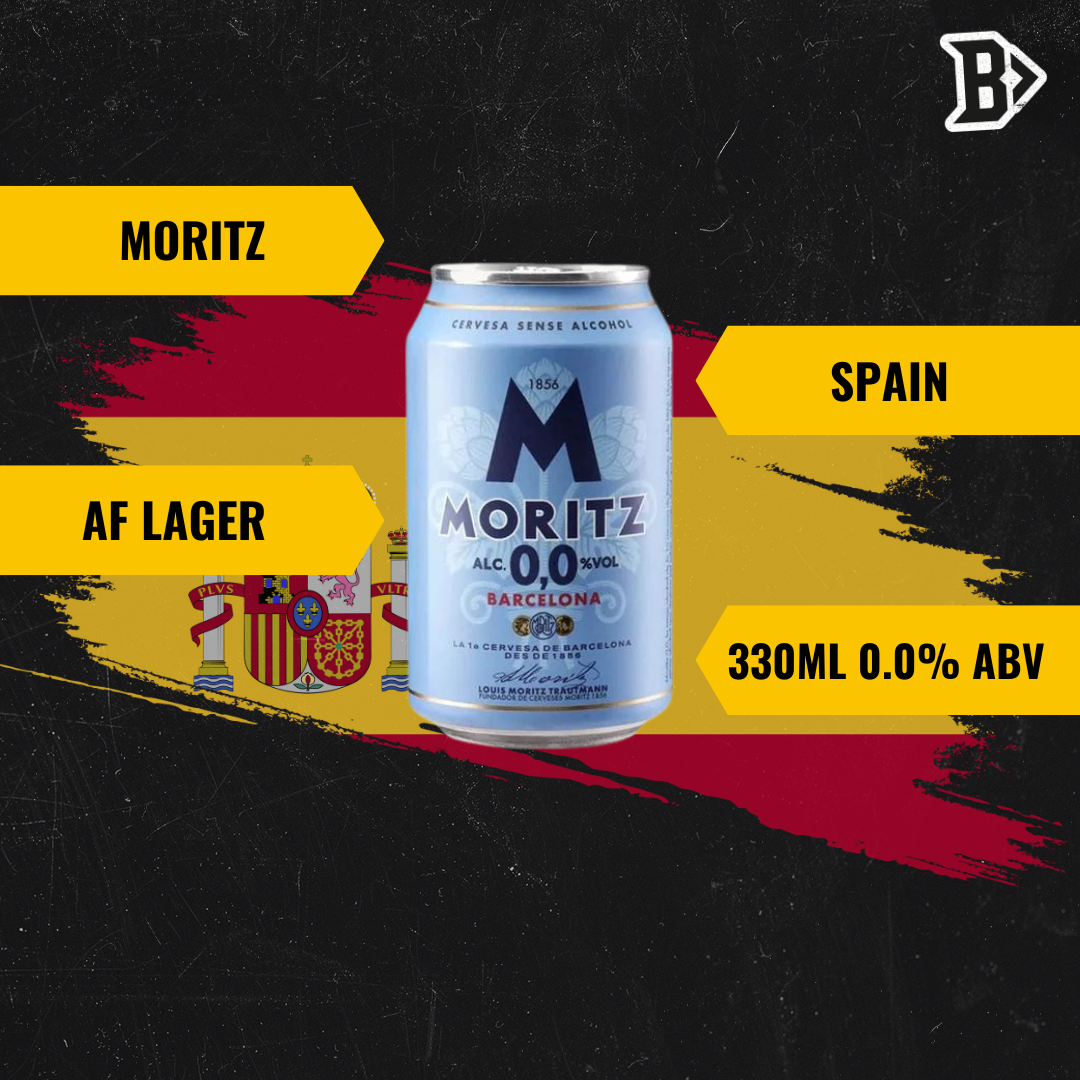 Moritz Barcelona Original Spanish Alcohol Free Lager 330ml Cans - 0.0% ABV (12 Pack) - BEERHUNTER