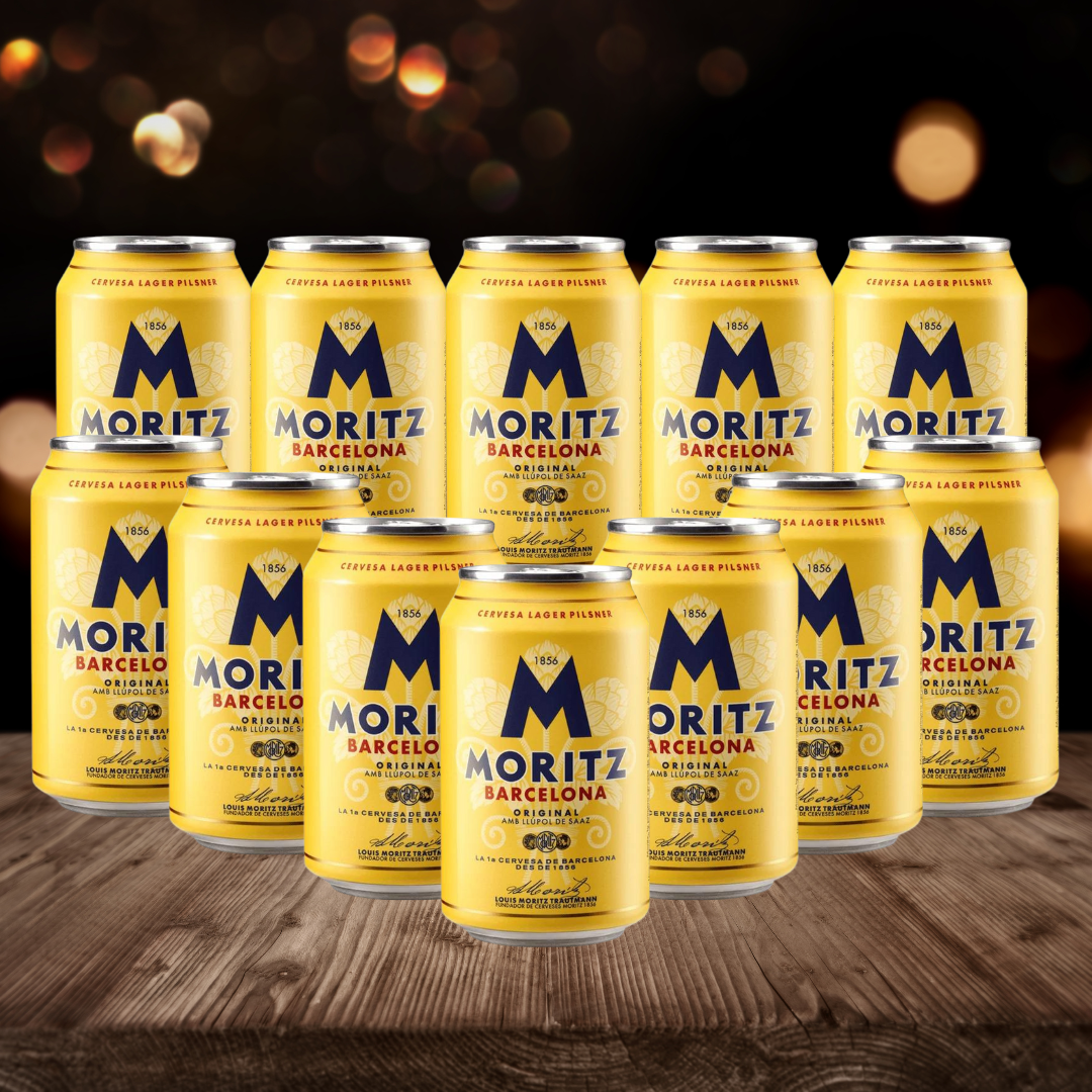 Moritz Barcelona Original Spanish Lager 330ml Cans - 4.7% ABV (12 Pack) - BEERHUNTER