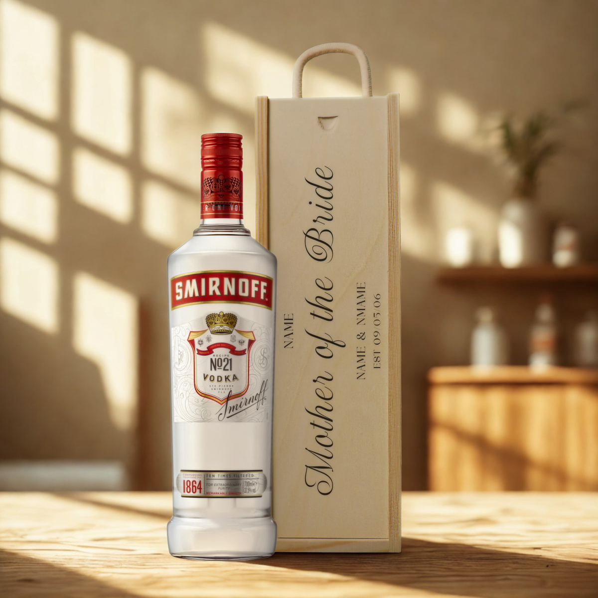 Personalised Mother of the Bride Vodka Gift Set with Wooden Gift Box
