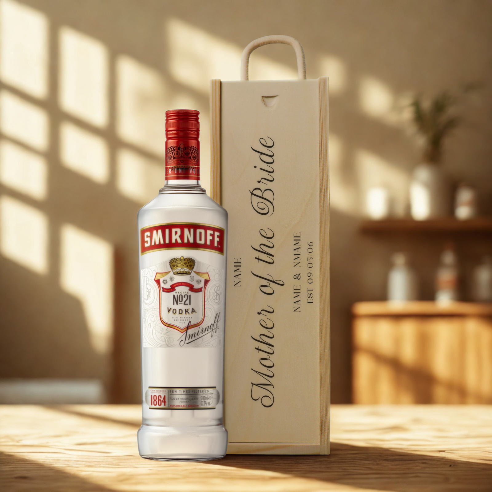 Personalised Mother of the Bride Vodka Gift Set with Wooden Gift Box