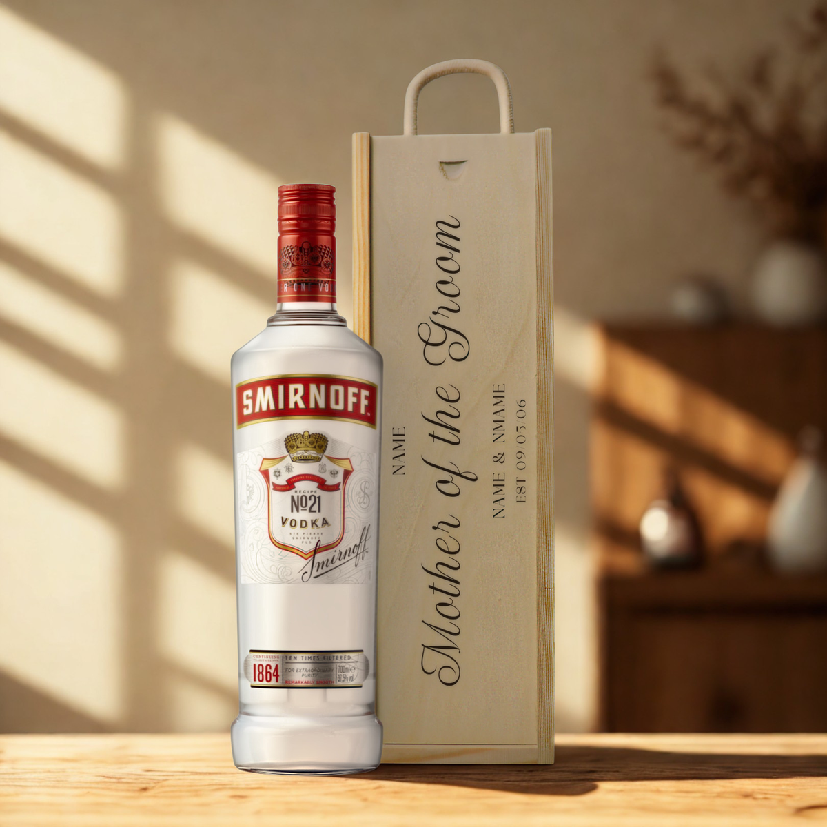 Personalised Mother of the Groom Vodka Gift Set with Wooden Gift Box