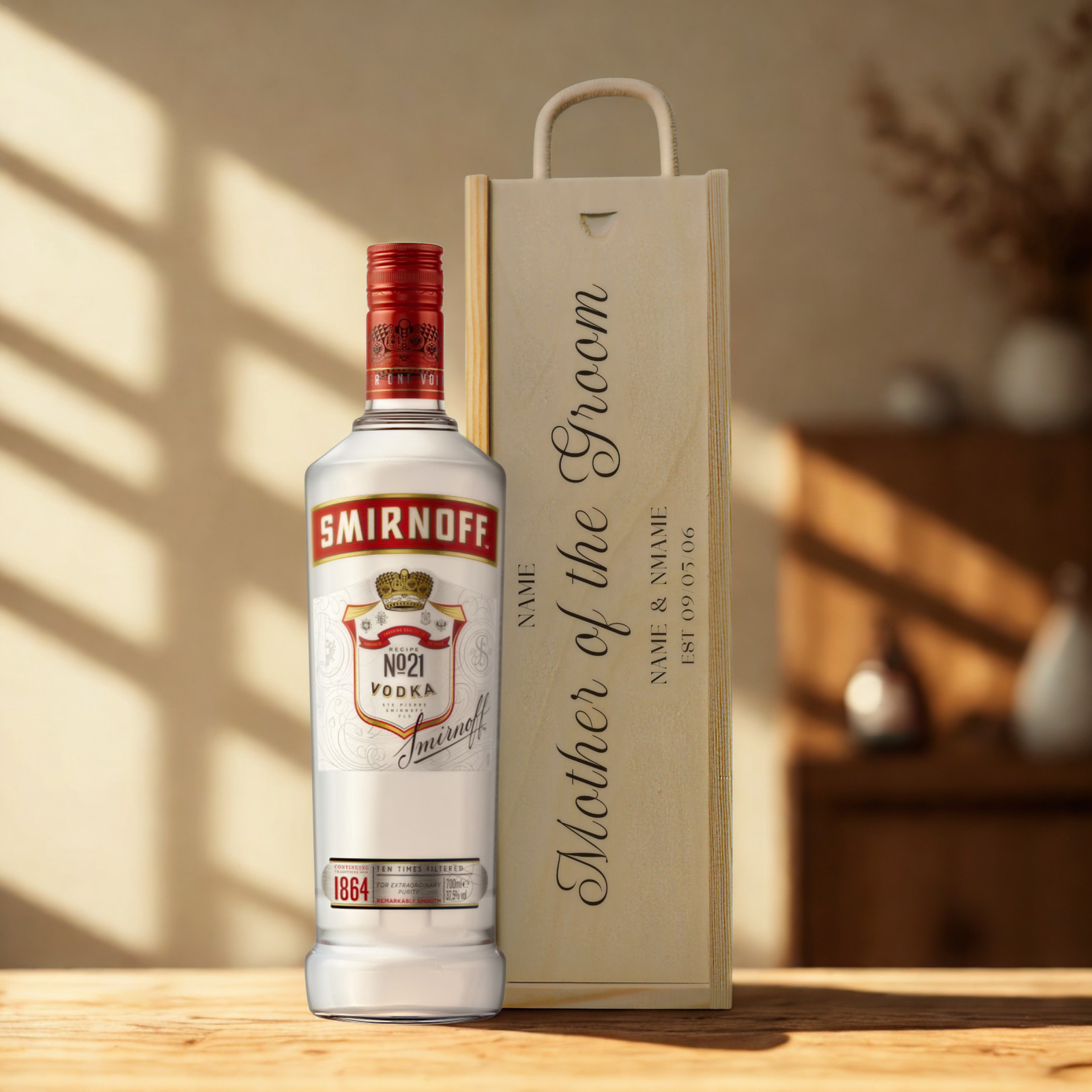 Personalised Mother of the Groom Vodka Gift Set with Wooden Gift Box