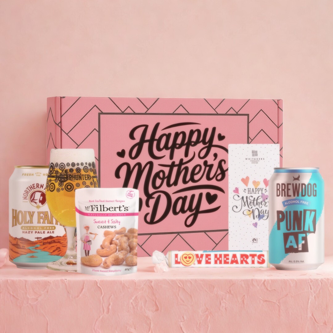 Mother’s Day Alcohol-Free Craft Beer Gift Set Northern Monk & BrewDog with Glass, Snacks & Chocolate