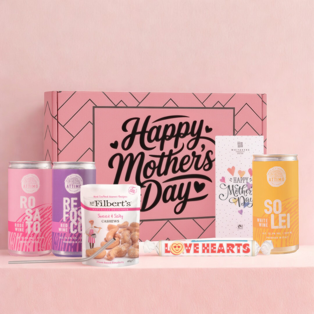 Mother’s Day Attimo Wine Gift Set – Rosé, Red &amp; White Wine Cans with Snacks and Chocolate