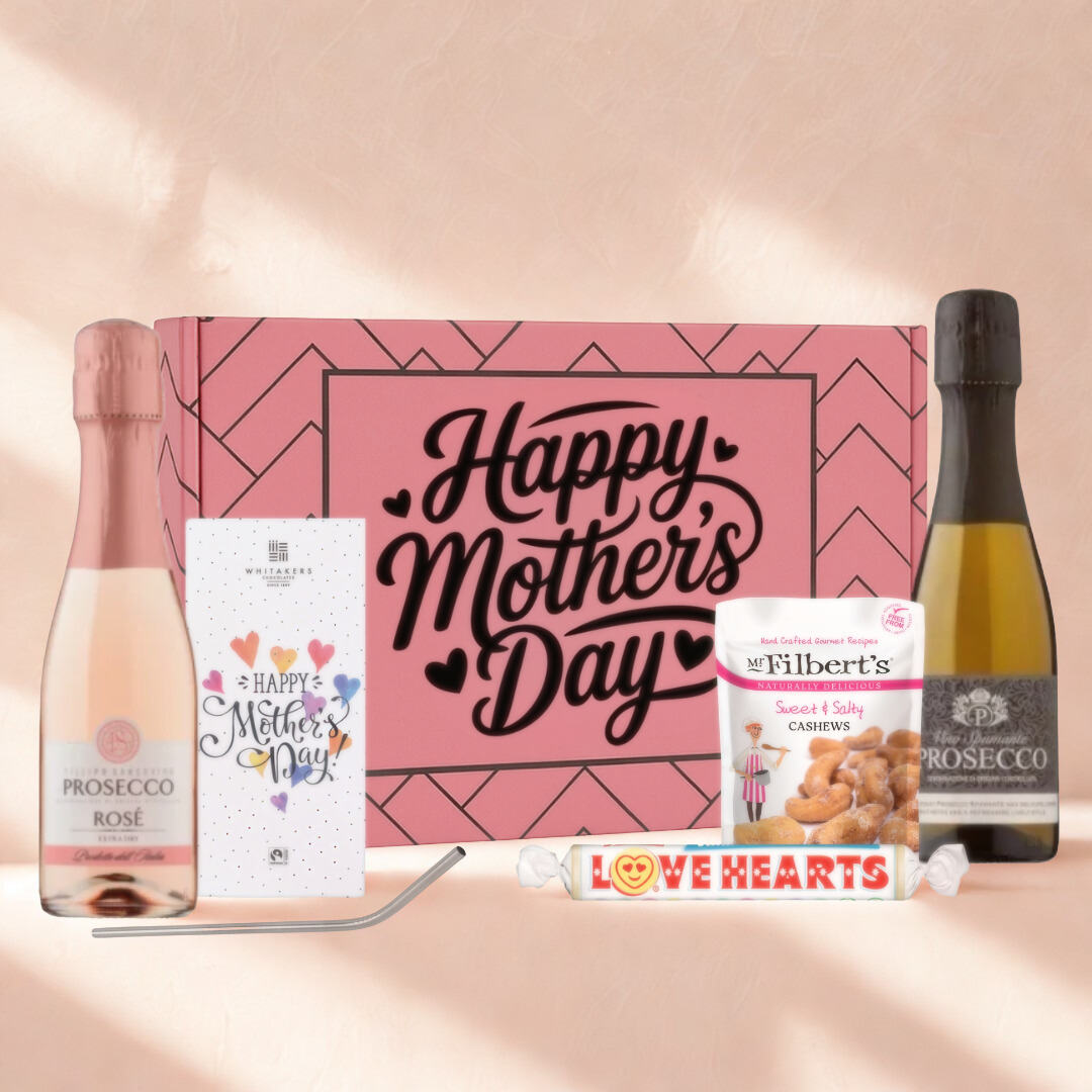 Mother’s Day Prosecco (2 x 20cl) Mini Bottles Gift Set with Chocolate, Snacks &amp; Straw