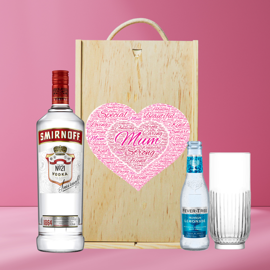 Mother's Day Smirnoff Vodka Gift Set with Fever Tree Lemonade & Vodka Glass (70cl)