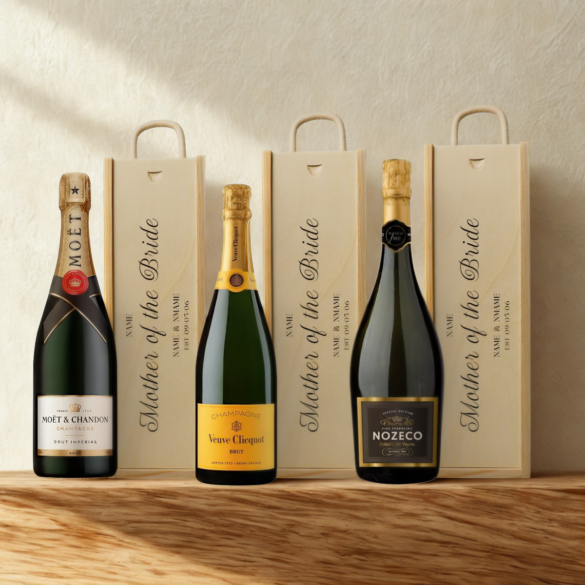 Personalised Mother of the Bride Champagne &amp; Sparkling Gift Set with Wooden Presentation Box