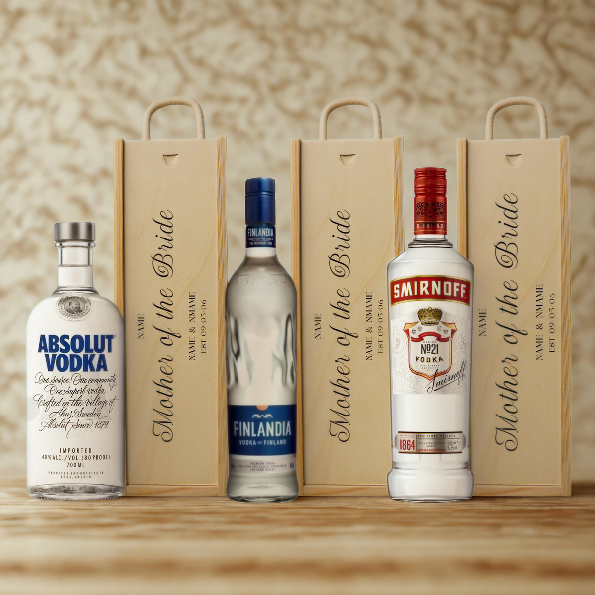 Personalised Mother of the Bride Vodka Gift Set with Wooden Gift Box