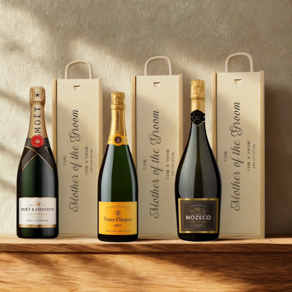 Personalised Mother of the Groom Champagne &amp; Sparkling Gift Set with Wooden Presentation Box