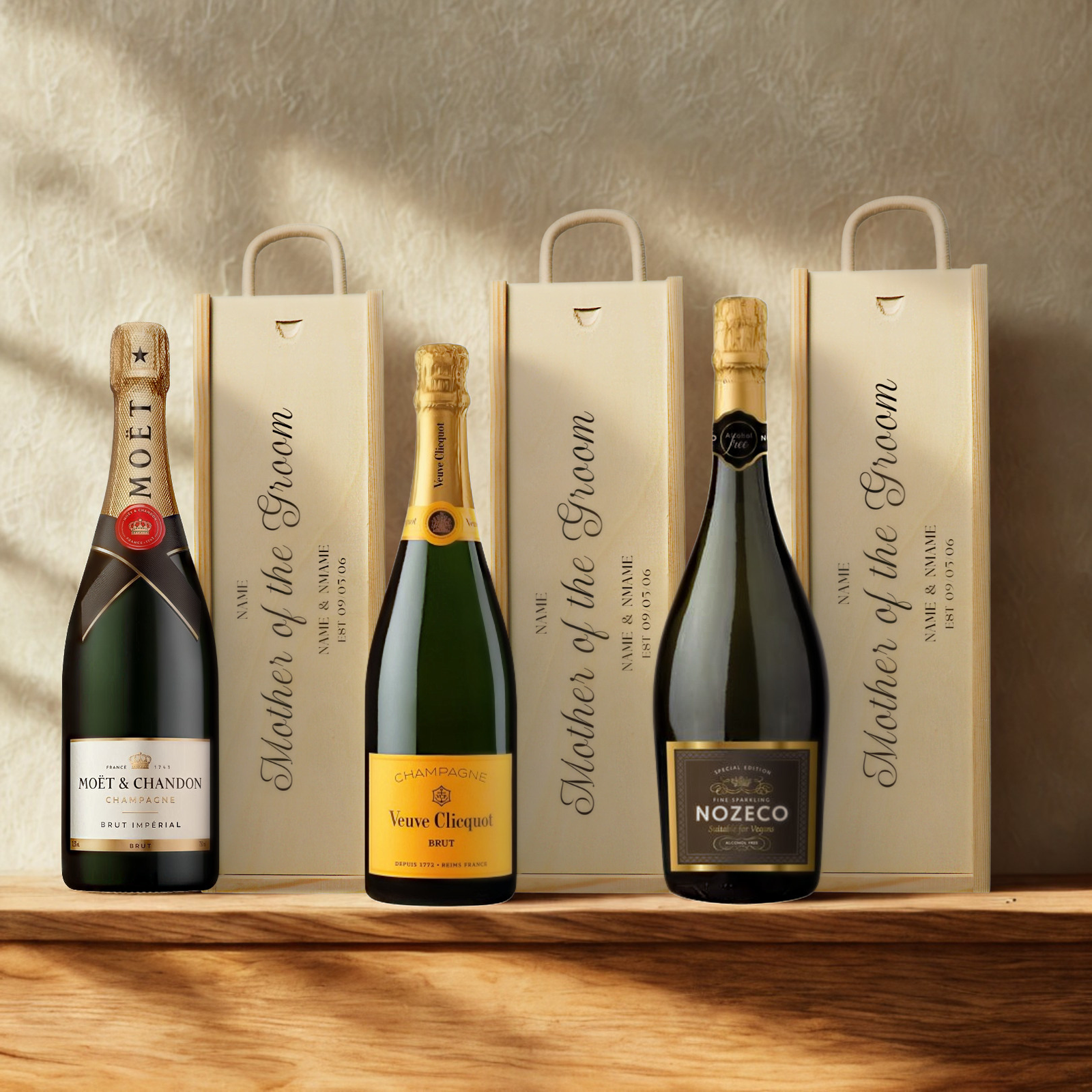 Personalised Mother of the Groom Champagne & Sparkling Gift Set with Wooden Presentation Box