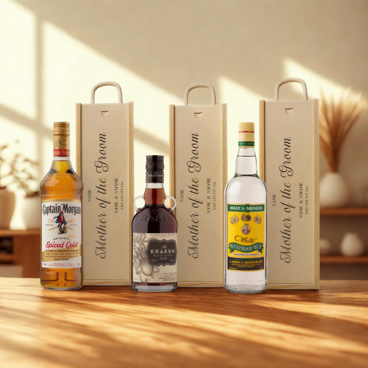 Personalised Mother of the Groom Rum Gift Set with Wooden Presentation Box