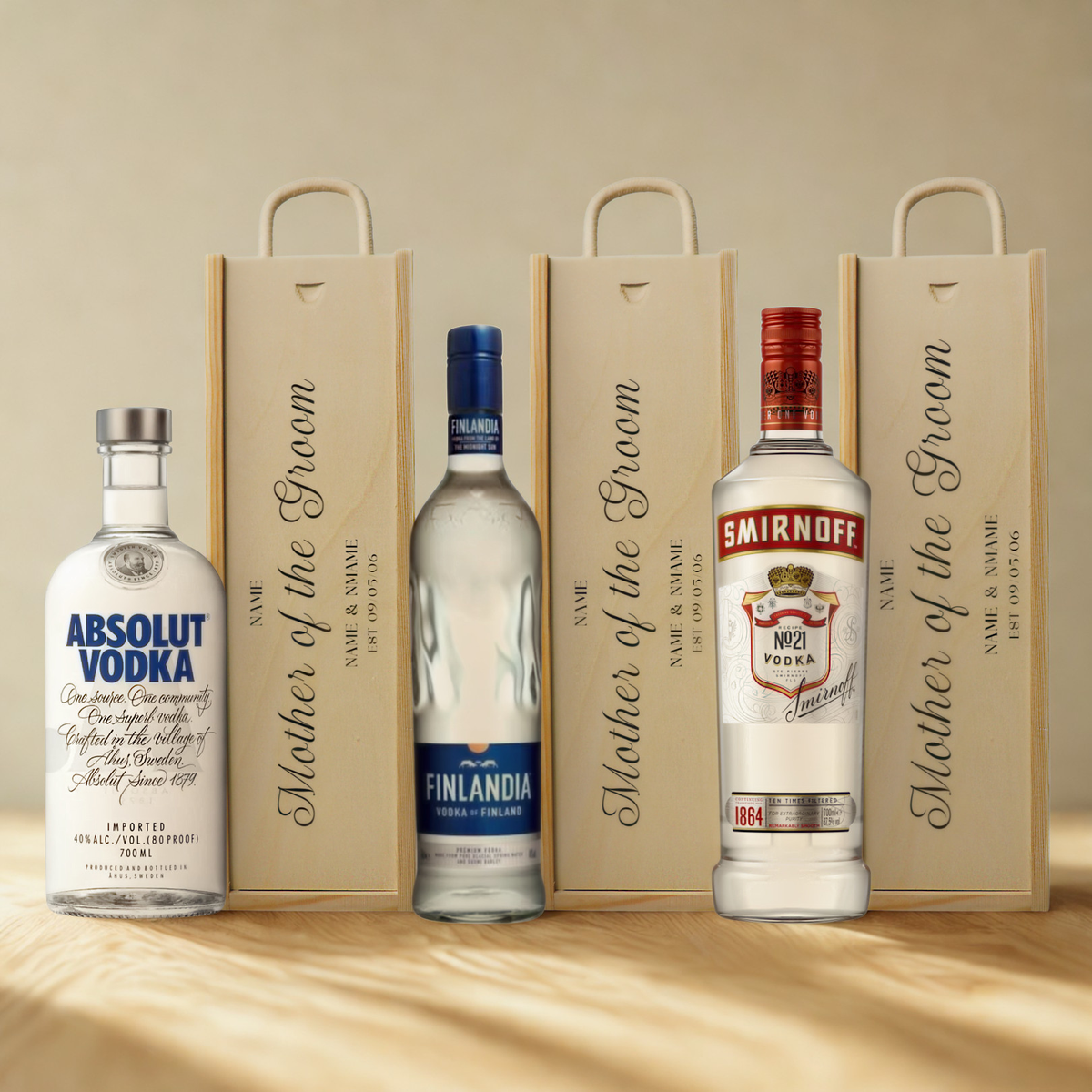 Personalised Mother of the Groom Vodka Gift Set with Wooden Gift Box