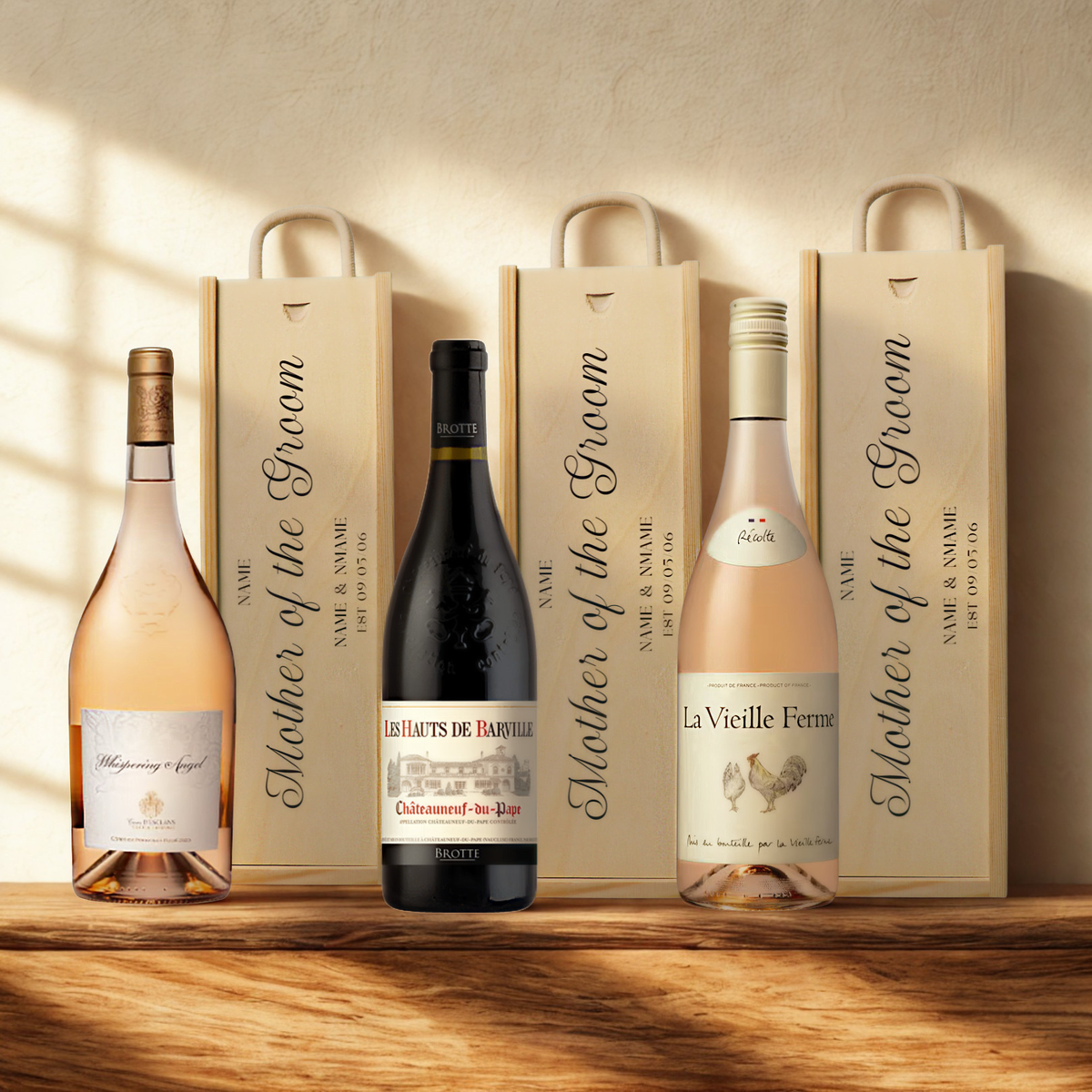 Personalised Mother of the Groom Wine Gift Set with Wooden Presentation Box