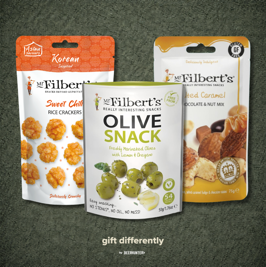 Mr Filbert's Gourmet Snack Pack - (Sweet Chilli Crackers,  Salted Caramel Nut Mix, Olives)