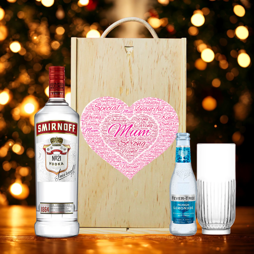 Mum Smirnoff Vodka Gift Set with Fever Tree Lemonade &amp; Vodka Glass (70cl)