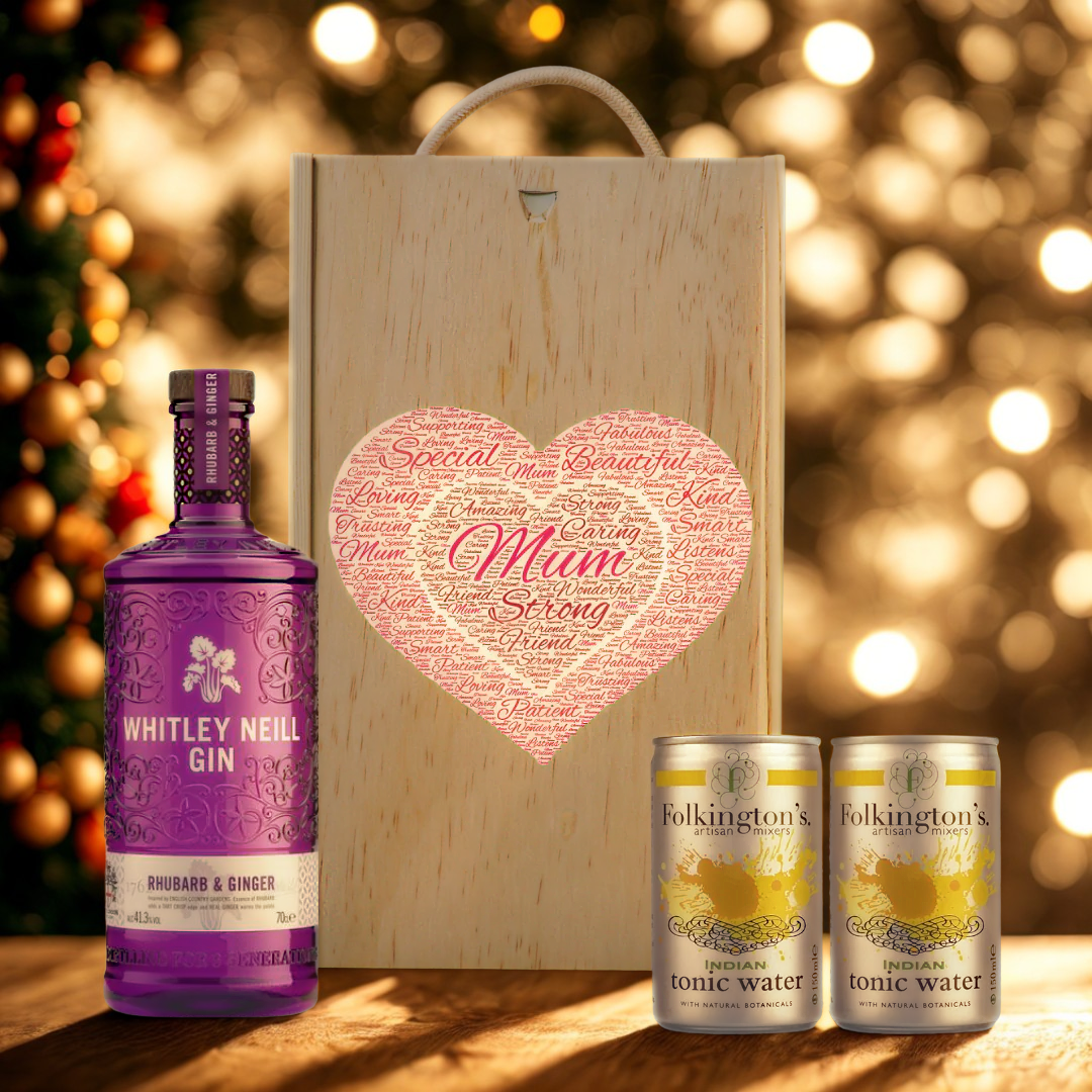 Mum Whitley Neill Rhubarb & Ginger Gin Gift Set with Folkington's Tonics (70cl)