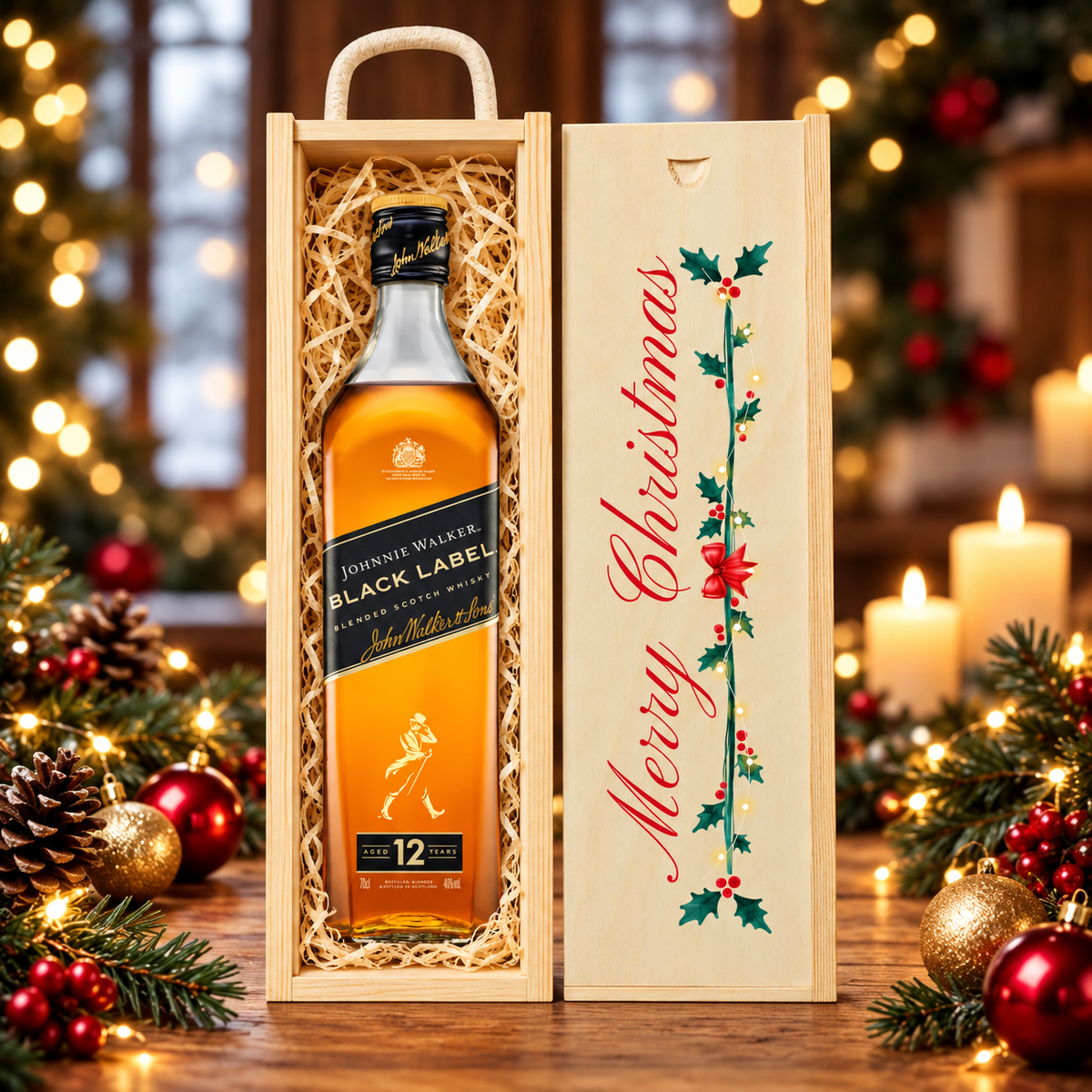 Merry Christmas Johnnie Walker Black Label 12 Year Old Scotch Whisky - 40% ABV