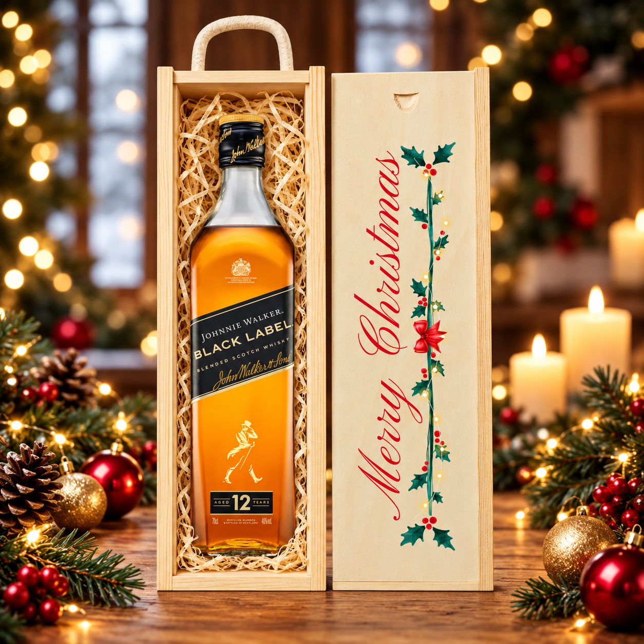 Merry Christmas Johnnie Walker Black Label 12 Year Old Scotch Whisky - 40% ABV